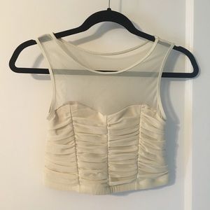 Cream mesh crop tank top